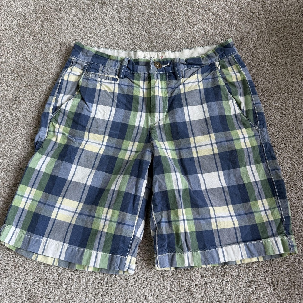 Y2K American Eagle Outfitters Chino Shorts Mens 30 Plaid Prep Fit Summer Casual
